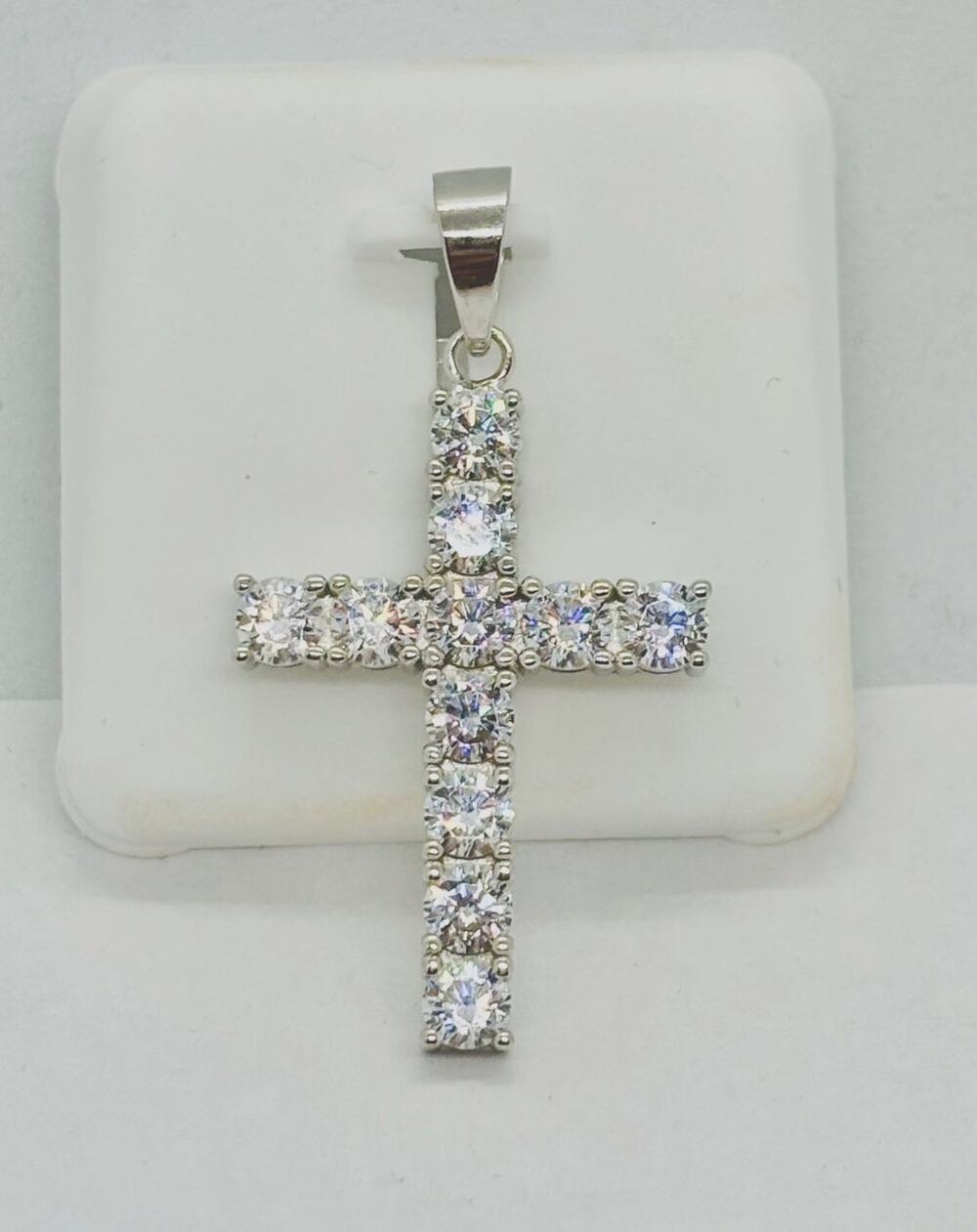 925 Sterling Silver Cubic Zirconia Cross Pendant 40mm